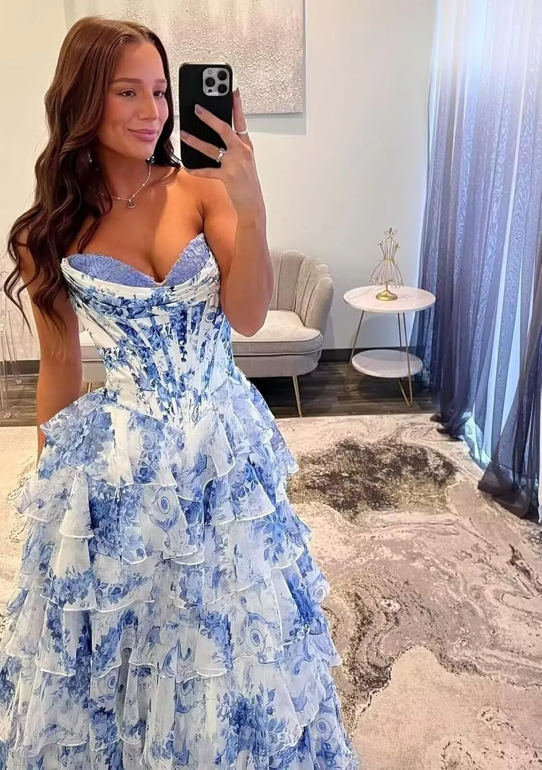 ForElise Strapless Corset Prom Dresses 2025 Long Tiered Ruffle Chiffon A-Line Formal Evening Ball Gowns with Slit
