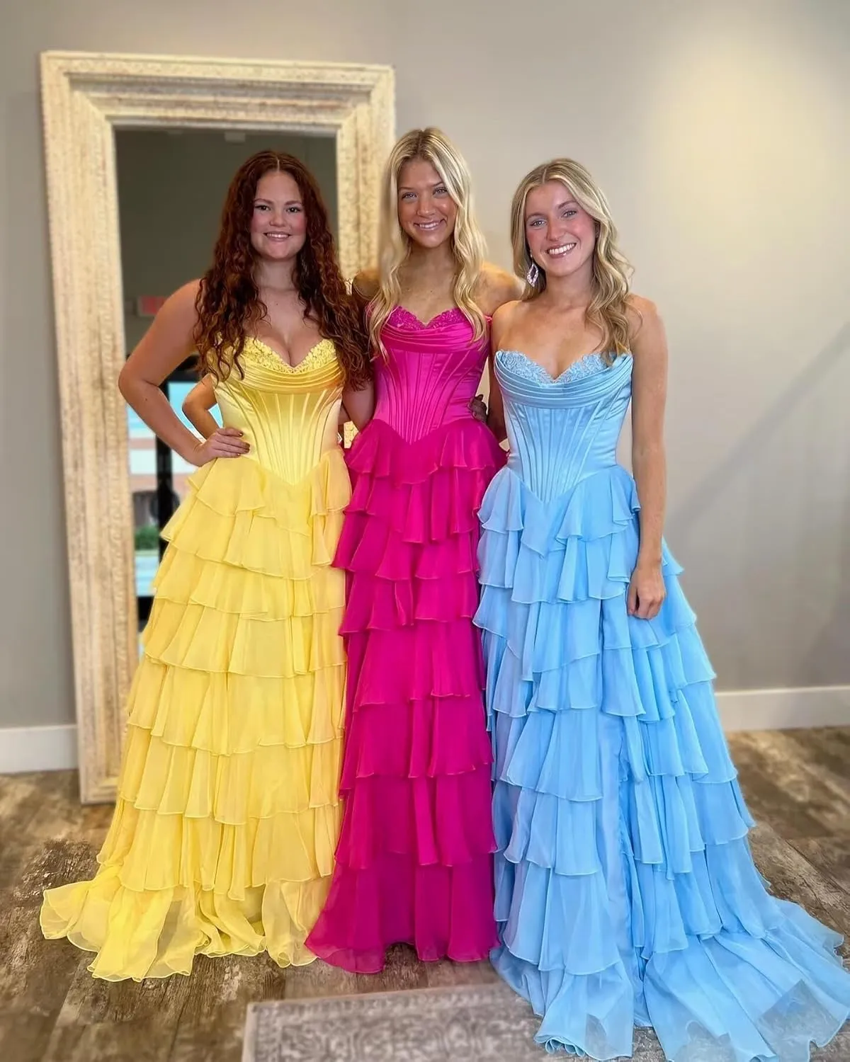 ForElise Strapless Corset Prom Dresses 2025 Long Tiered Ruffle Chiffon A-Line Formal Evening Ball Gowns with Slit