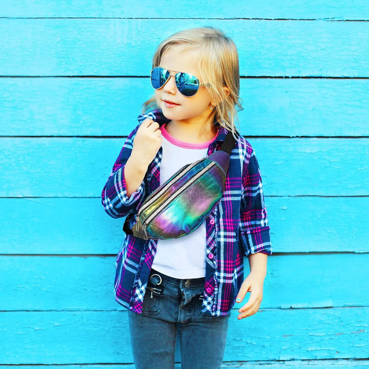 Frienda 2 Pieces Holographic Fanny Pack for Women Colorful Sport Waist Bag Pack