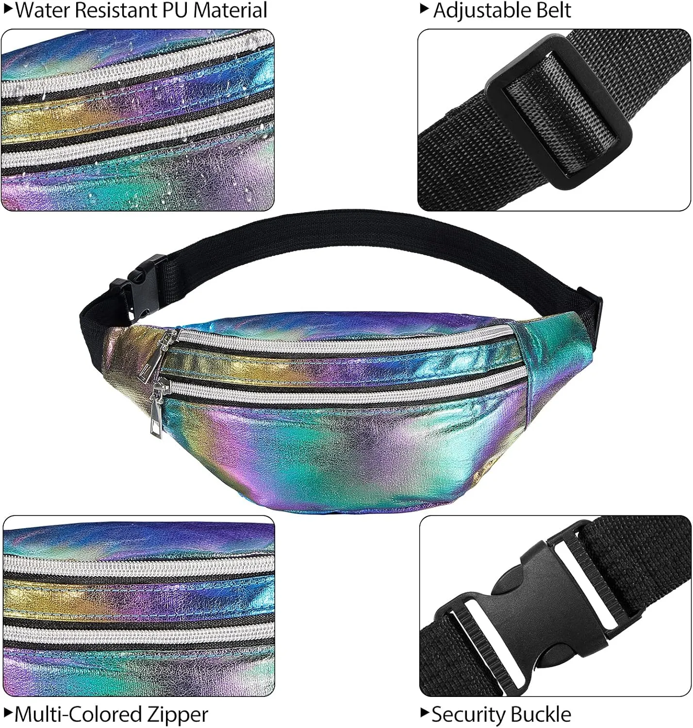 Frienda 2 Pieces Holographic Fanny Pack for Women Colorful Sport Waist Bag Pack