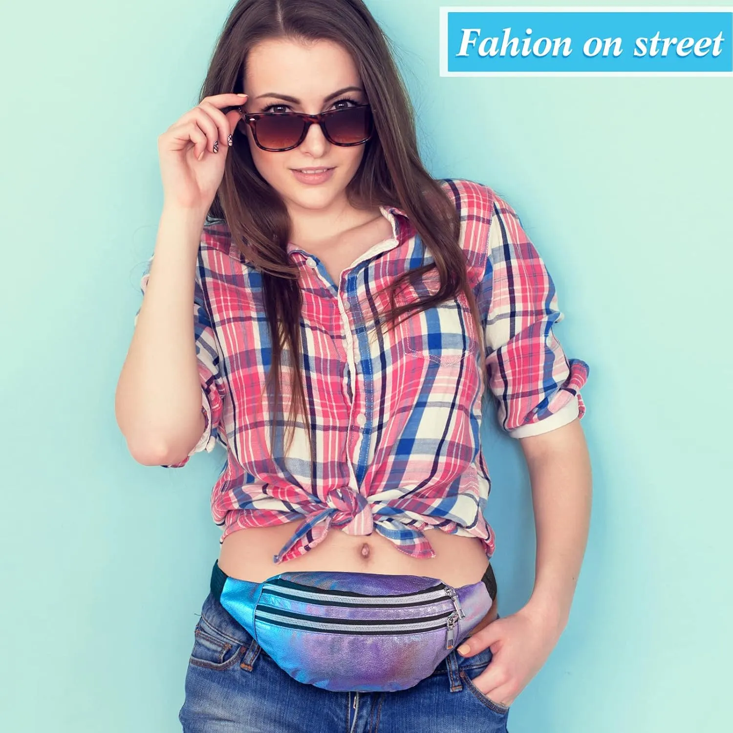 Frienda 2 Pieces Holographic Fanny Pack for Women Colorful Sport Waist Bag Pack