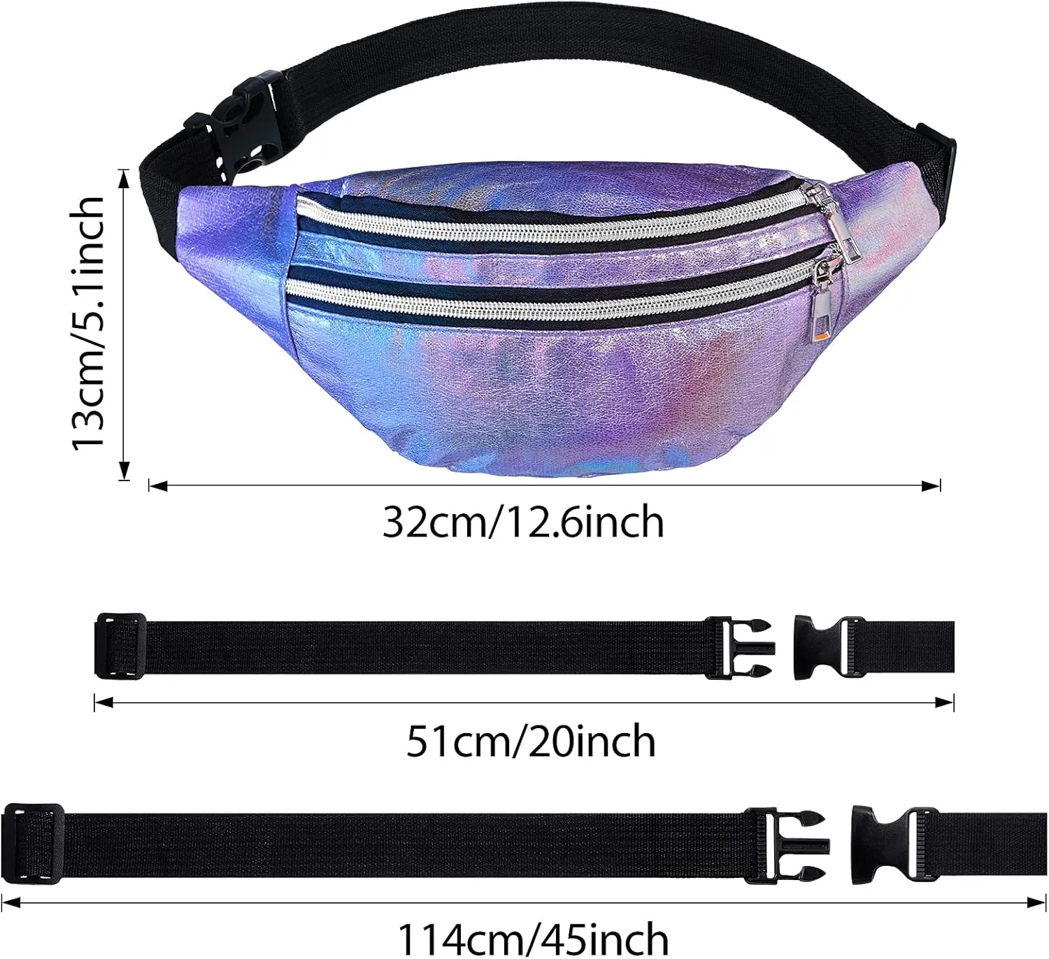 Frienda 2 Pieces Holographic Fanny Pack for Women Colorful Sport Waist Bag Pack