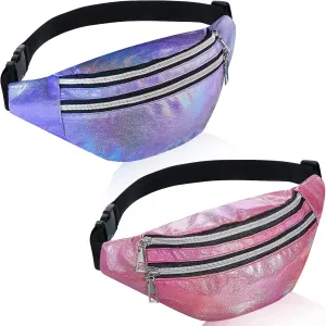 Frienda 2 Pieces Holographic Fanny Pack for Women Colorful Sport Waist Bag Pack