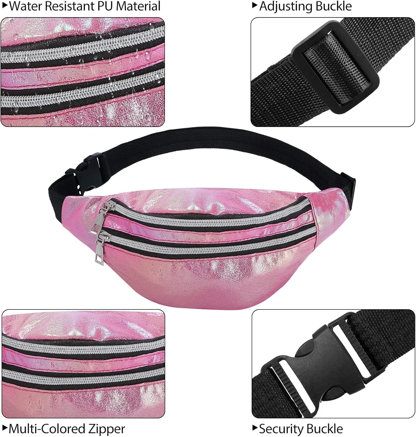 Frienda 2 Pieces Holographic Fanny Pack for Women Colorful Sport Waist Bag Pack