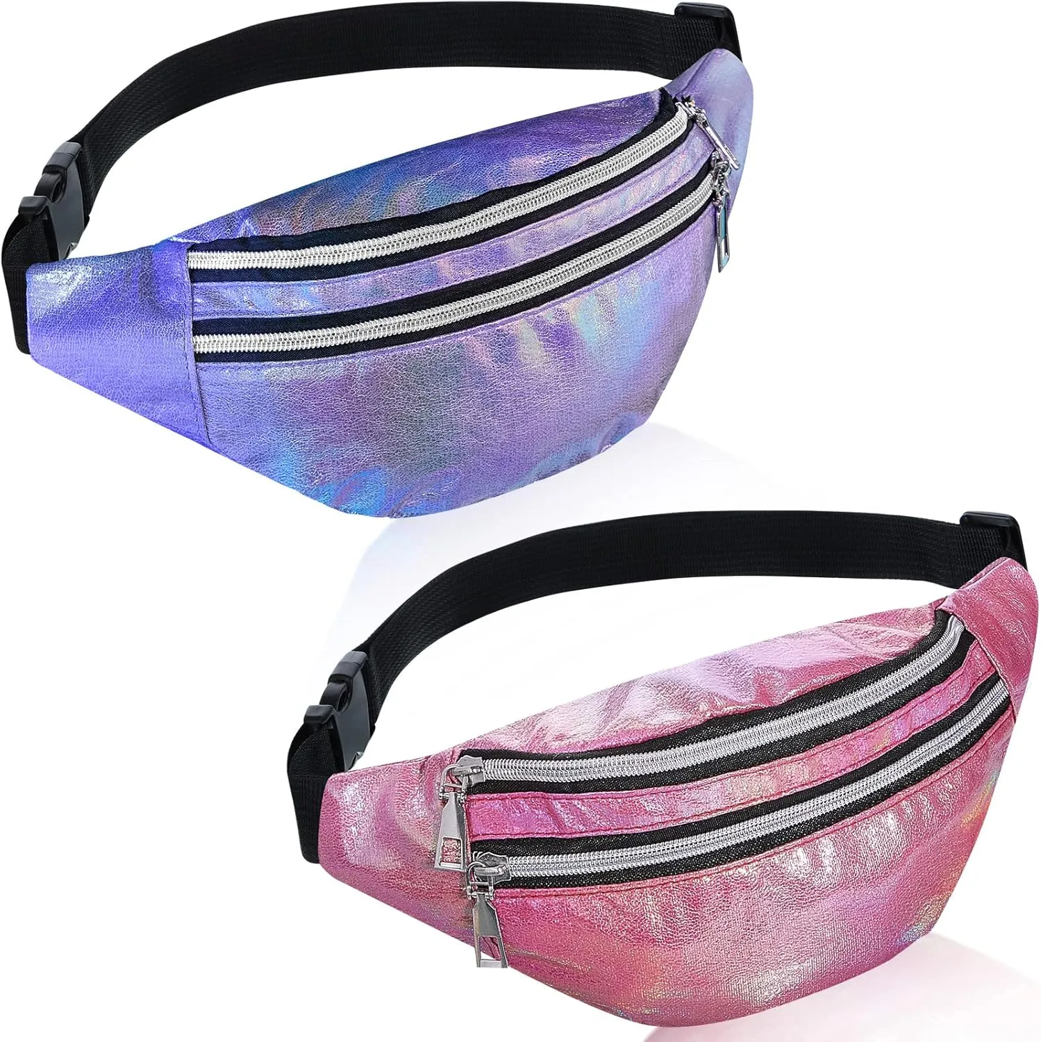 Frienda 2 Pieces Holographic Fanny Pack for Women Colorful Sport Waist Bag Pack