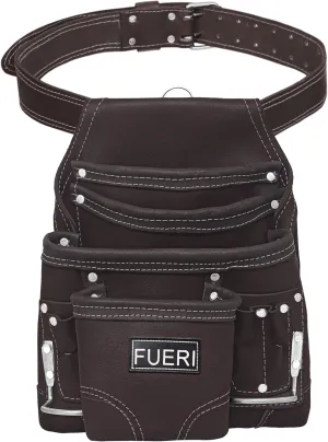 FUERI Leather Tool Pouches with Belt Clip Dual Hammer Holder Utility Belts Bags Pouch for Construction Carpenter Electrician Framer Men Women Iron Worker - 10 Pocket