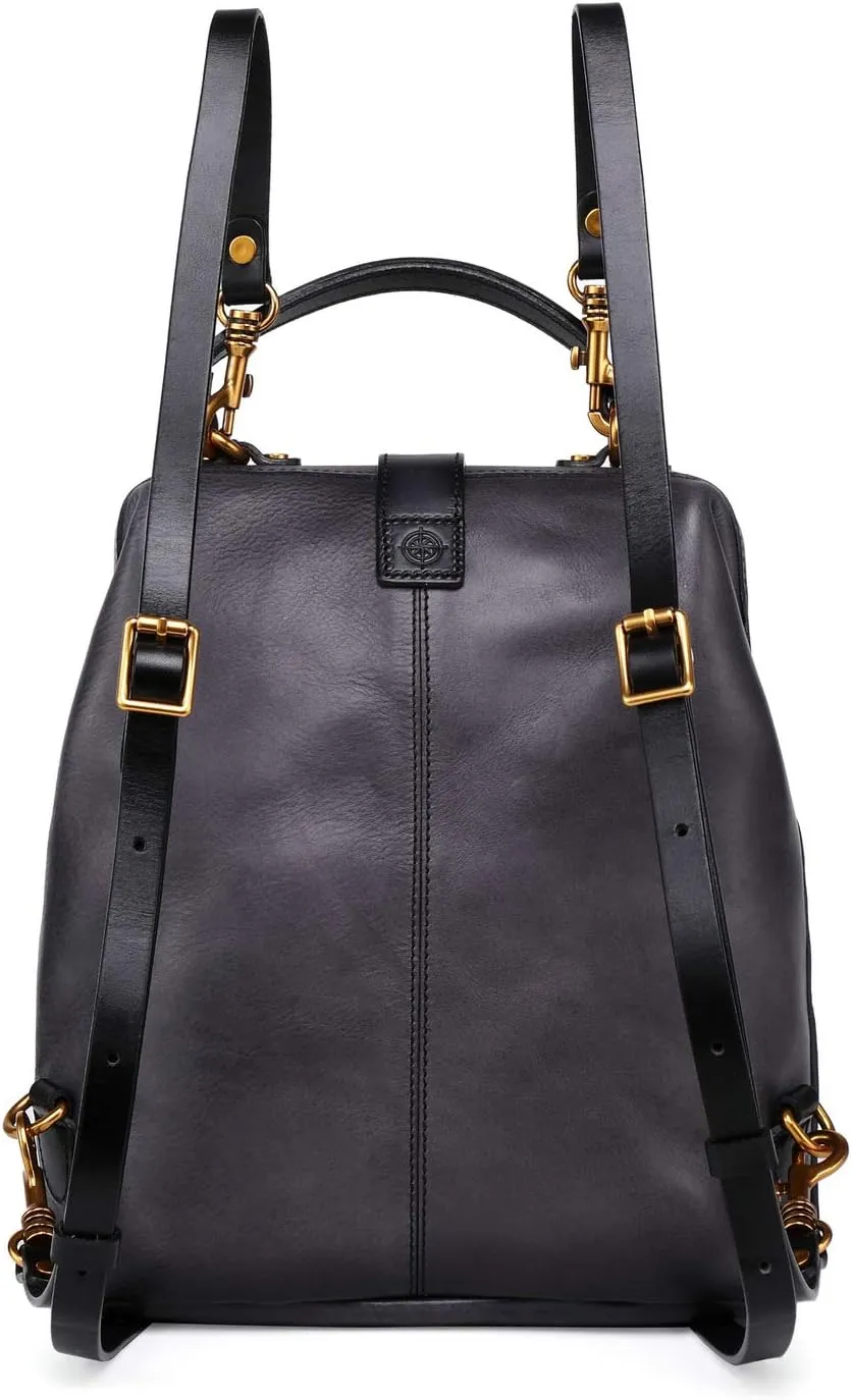 Genuine Leather Backpack Shoulder Bag Purse For Women Travel Backpack (Grey)