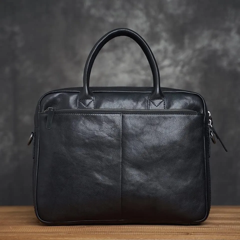 Genuine Leather Bag Briefcase Men's Shoulder Bag Man Handbag Brown Red Casual 15.6 Inch Laptop Bag