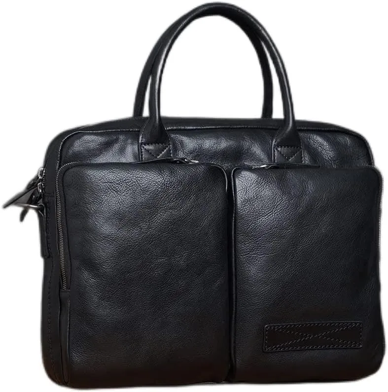 Genuine Leather Bag Briefcase Men's Shoulder Bag Man Handbag Brown Red Casual 15.6 Inch Laptop Bag