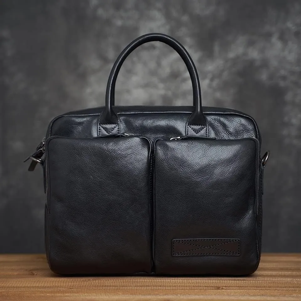 Genuine Leather Bag Briefcase Men's Shoulder Bag Man Handbag Brown Red Casual 15.6 Inch Laptop Bag