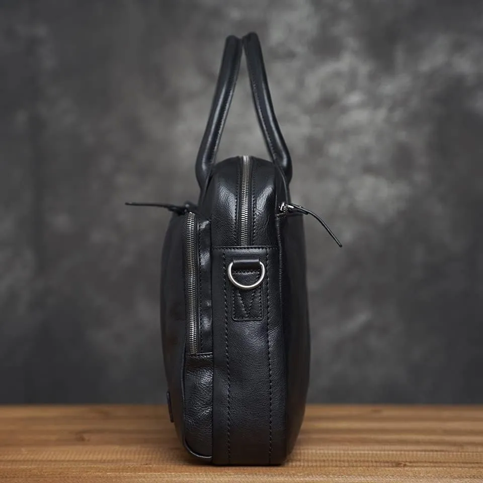 Genuine Leather Bag Briefcase Men's Shoulder Bag Man Handbag Brown Red Casual 15.6 Inch Laptop Bag