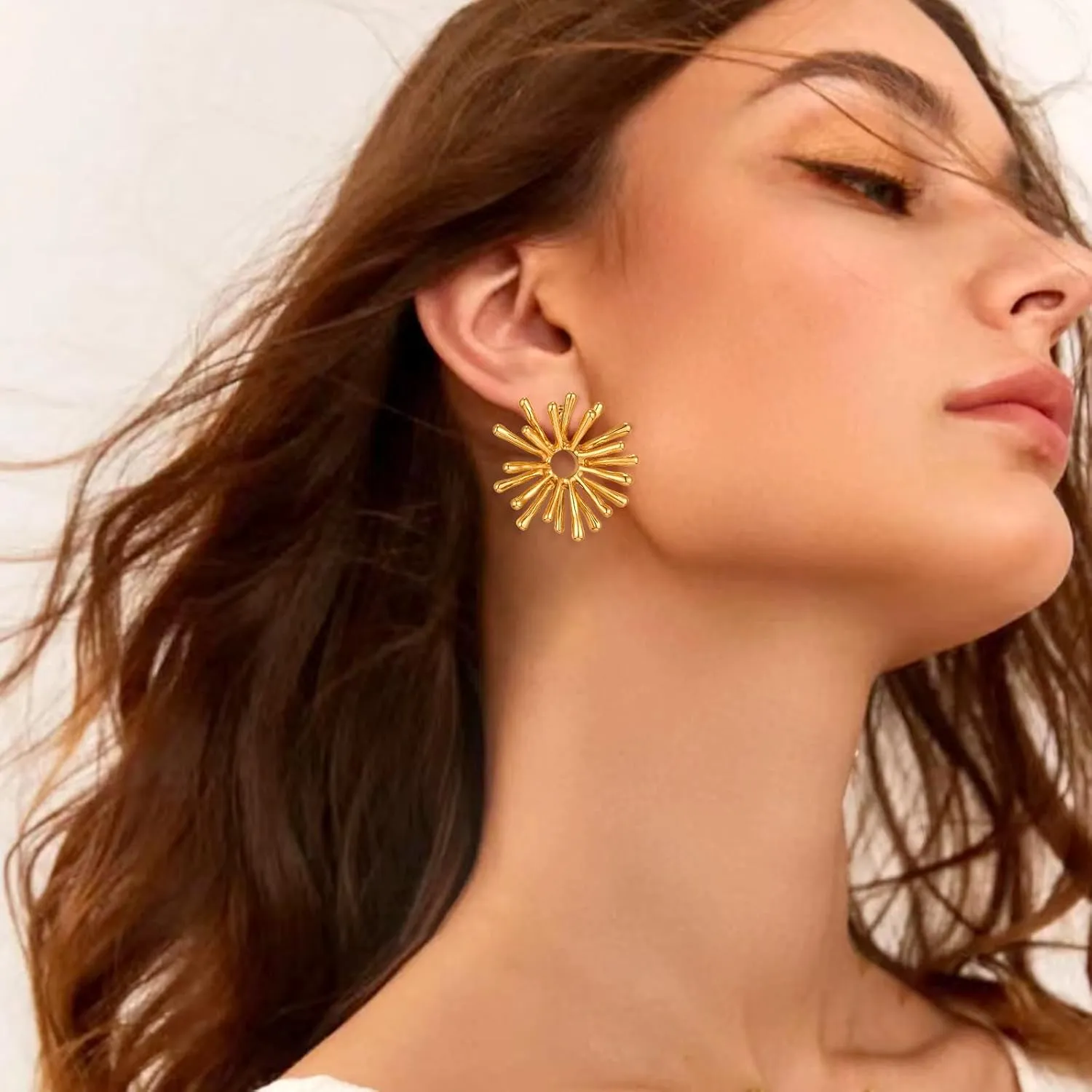 Geometric Earrings Statement Stud Earrings for Women Gifts 14K Gold Plated