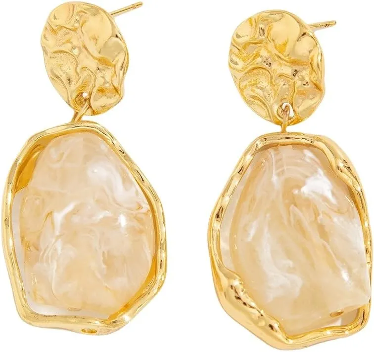Geometric Lucite Resin Gold-Plated Hoop Dangle Earrings for Women, Lightweight Irregular Drop Earrings, Hypoallergenic & Trendy Fashion Jewelry