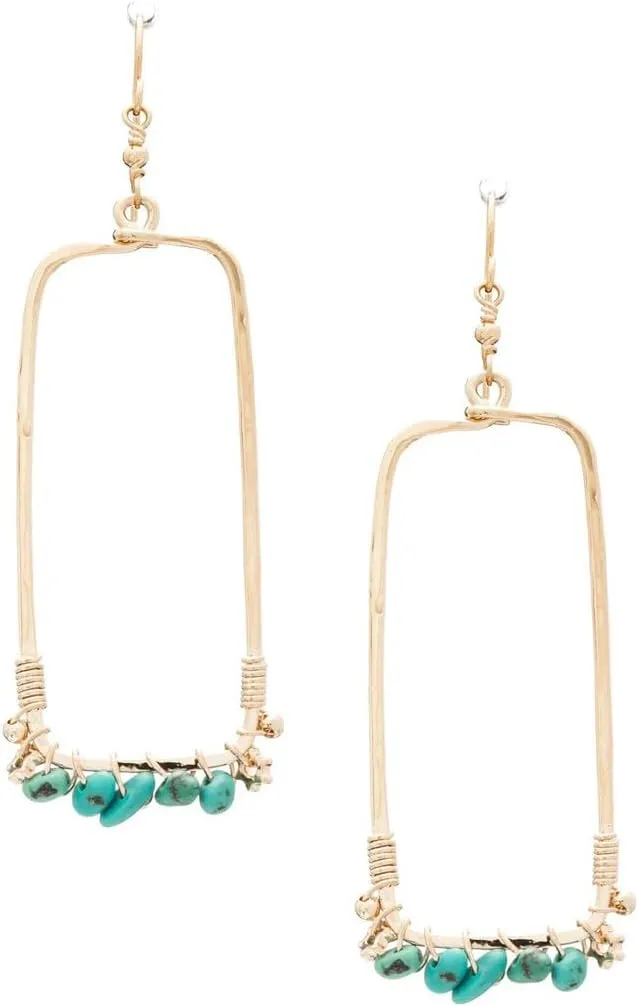 Geometric Rectangle Dangle Earrings with Turquoise Stones