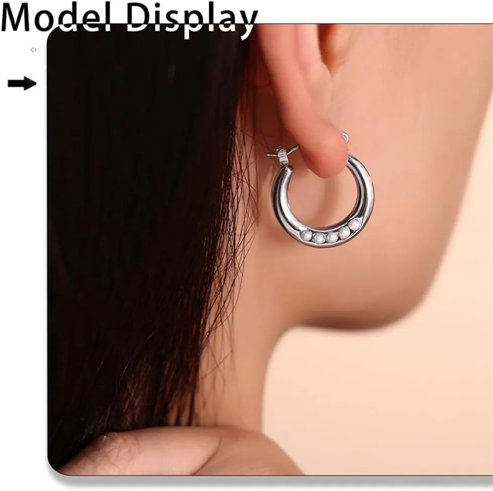 Geometric Round Hoop Earrings for Women Dainty Pearl Rounds Circle Huggie Hoops Earrings Minimalist Pierced Earrings