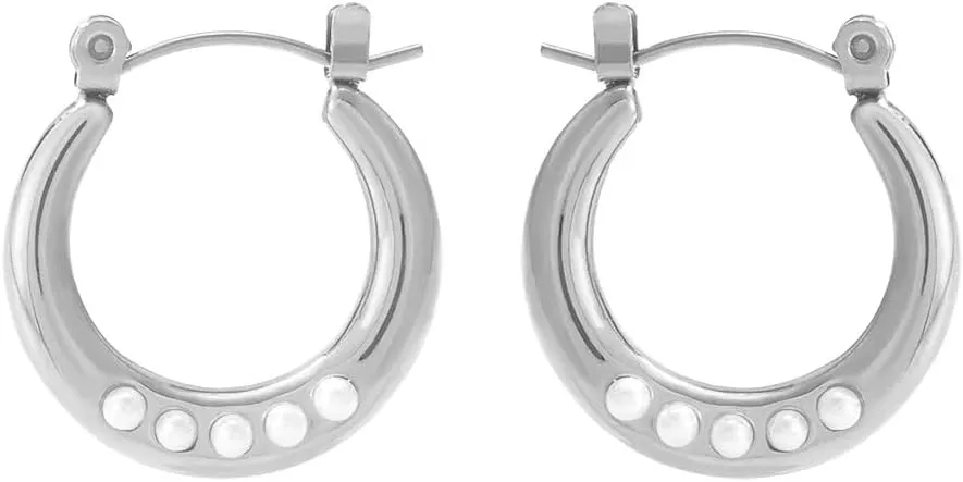 Geometric Round Hoop Earrings for Women Dainty Pearl Rounds Circle Huggie Hoops Earrings Minimalist Pierced Earrings