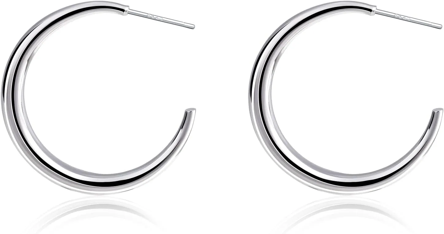 Geometric Silver Hoop Earrings  Modern C-Shaped Hoop Earrings, Minimalist Silver Hoop Jewelry for Every Day Wear
