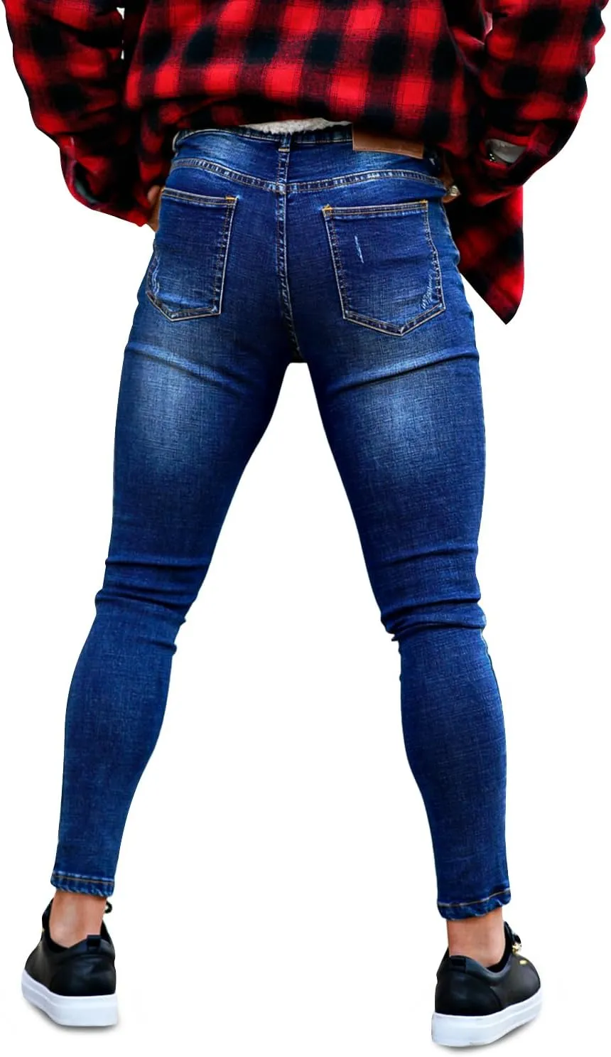 GINGTTO Men's Ripped Jeans Stretch Skinny Denim Pants for Men Tapered Leg