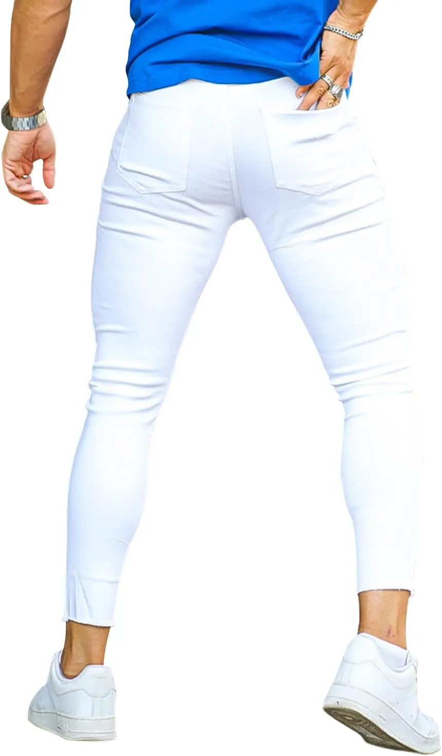 GINGTTO Men's Ripped Jeans Stretch Skinny Denim Pants for Men Tapered Leg