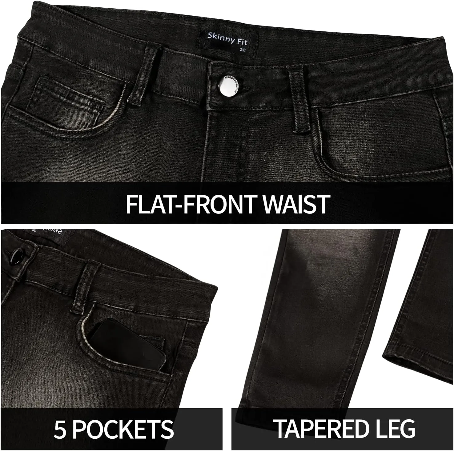 GINGTTO Men's Ripped Jeans Stretch Skinny Denim Pants for Men Tapered Leg