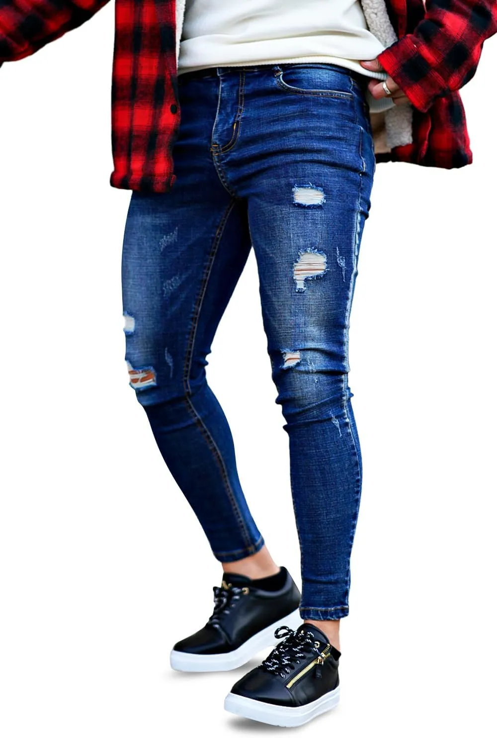 GINGTTO Men's Ripped Jeans Stretch Skinny Denim Pants for Men Tapered Leg