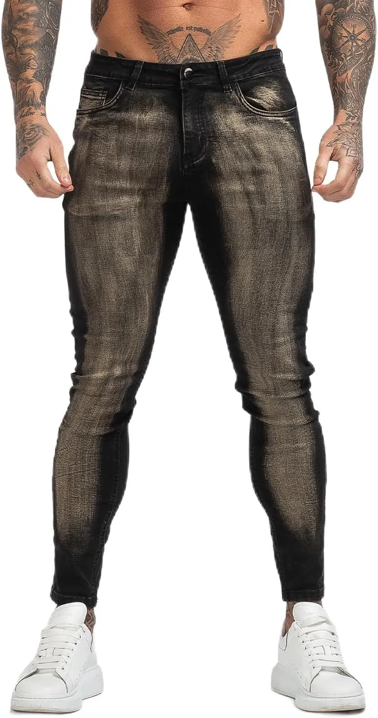 GINGTTO Men's Ripped Jeans Stretch Skinny Denim Pants for Men Tapered Leg