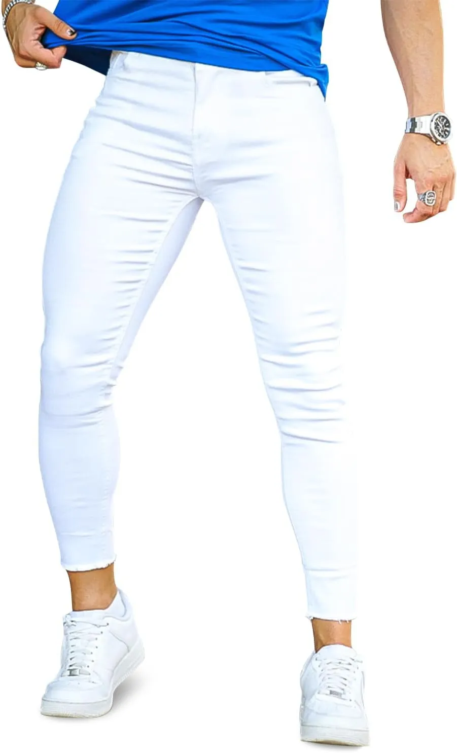 GINGTTO Men's Ripped Jeans Stretch Skinny Denim Pants for Men Tapered Leg