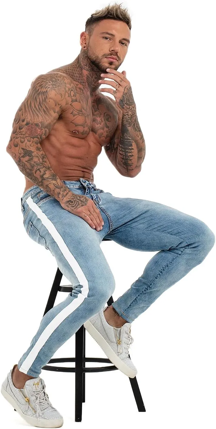 GINGTTO Men's Ripped Jeans Stretch Skinny Denim Pants for Men Tapered Leg