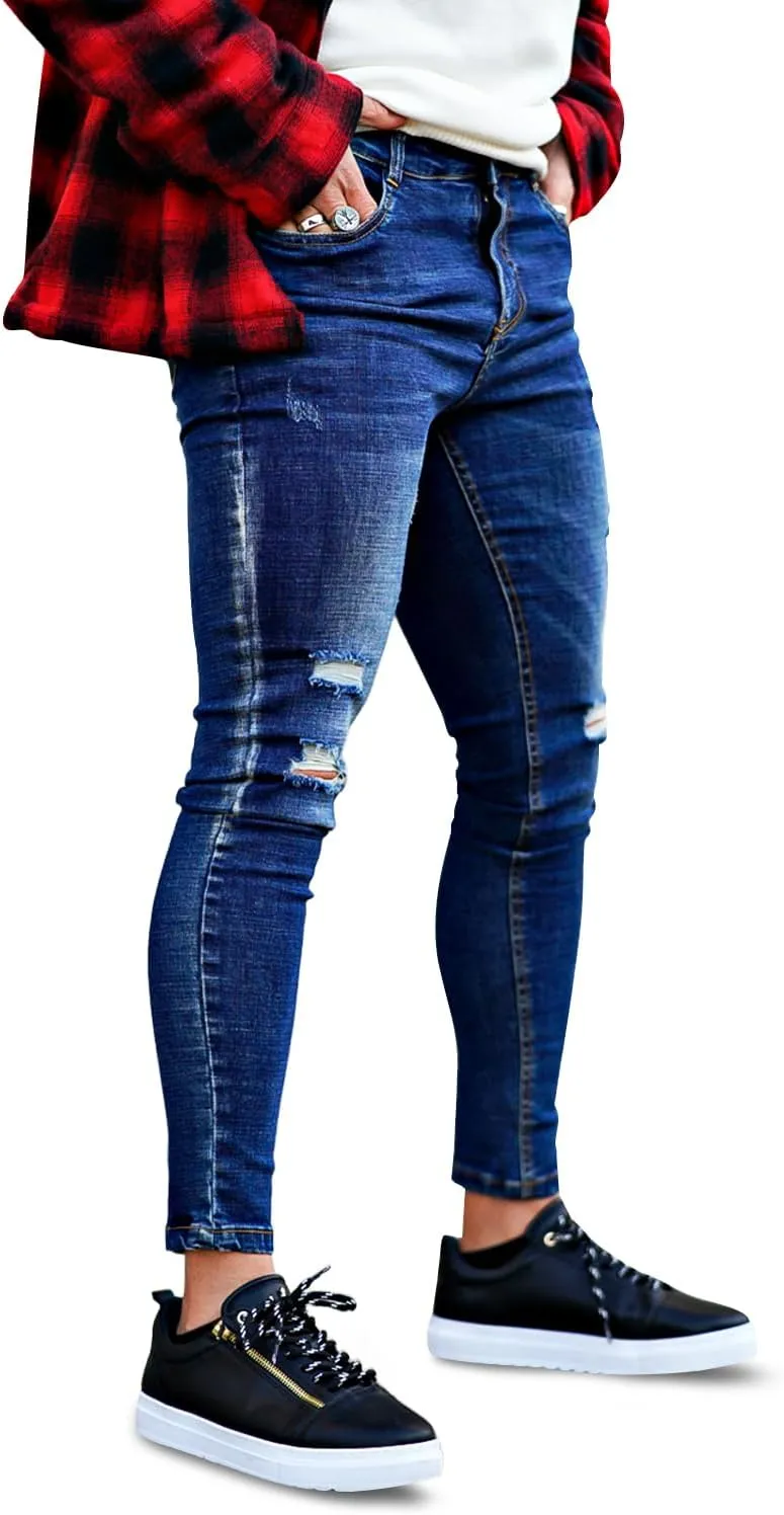 GINGTTO Men's Ripped Jeans Stretch Skinny Denim Pants for Men Tapered Leg