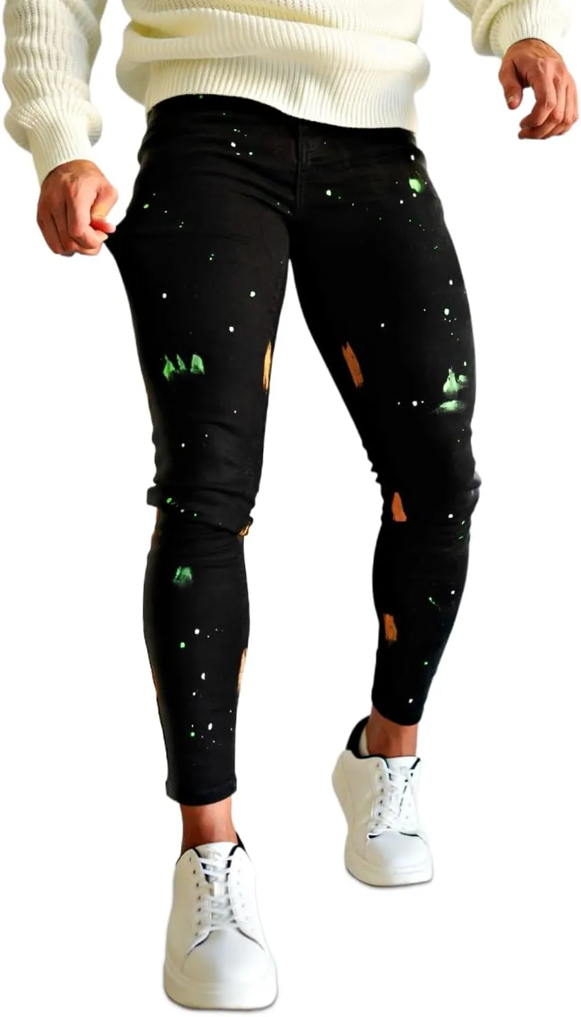 GINGTTO Men's Ripped Jeans Stretch Skinny Denim Pants for Men Tapered Leg