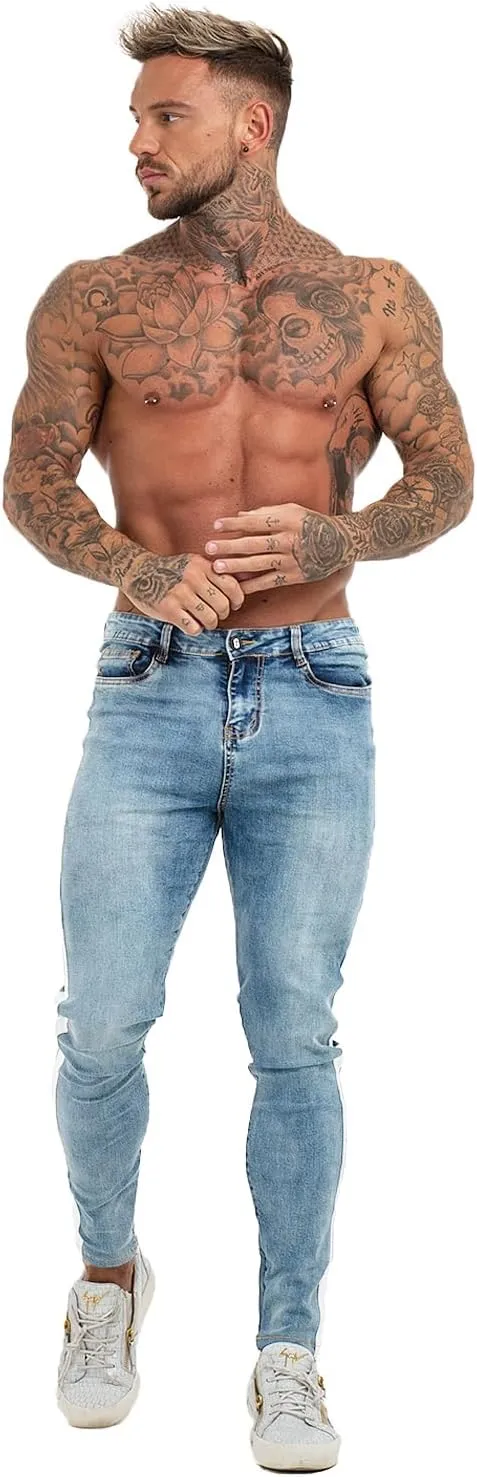 GINGTTO Men's Ripped Jeans Stretch Skinny Denim Pants for Men Tapered Leg