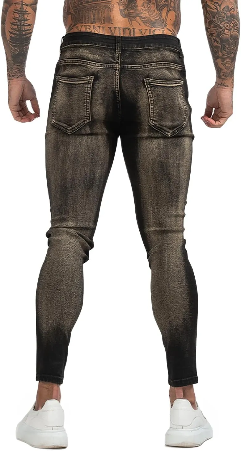 GINGTTO Men's Ripped Jeans Stretch Skinny Denim Pants for Men Tapered Leg