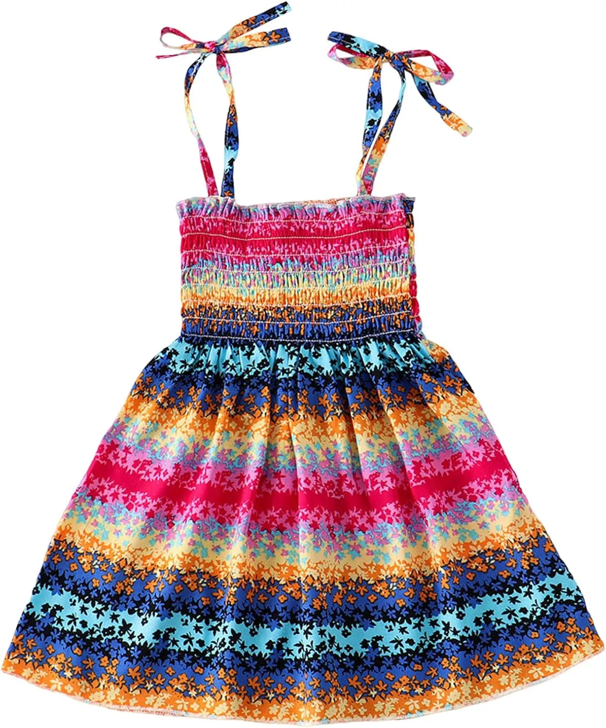 Girl 2024 Summer Boho Floral Printed Spaghetti Strap Square Neck Ruffle A Line Swing Beach Mini Dress Sunflower Dress