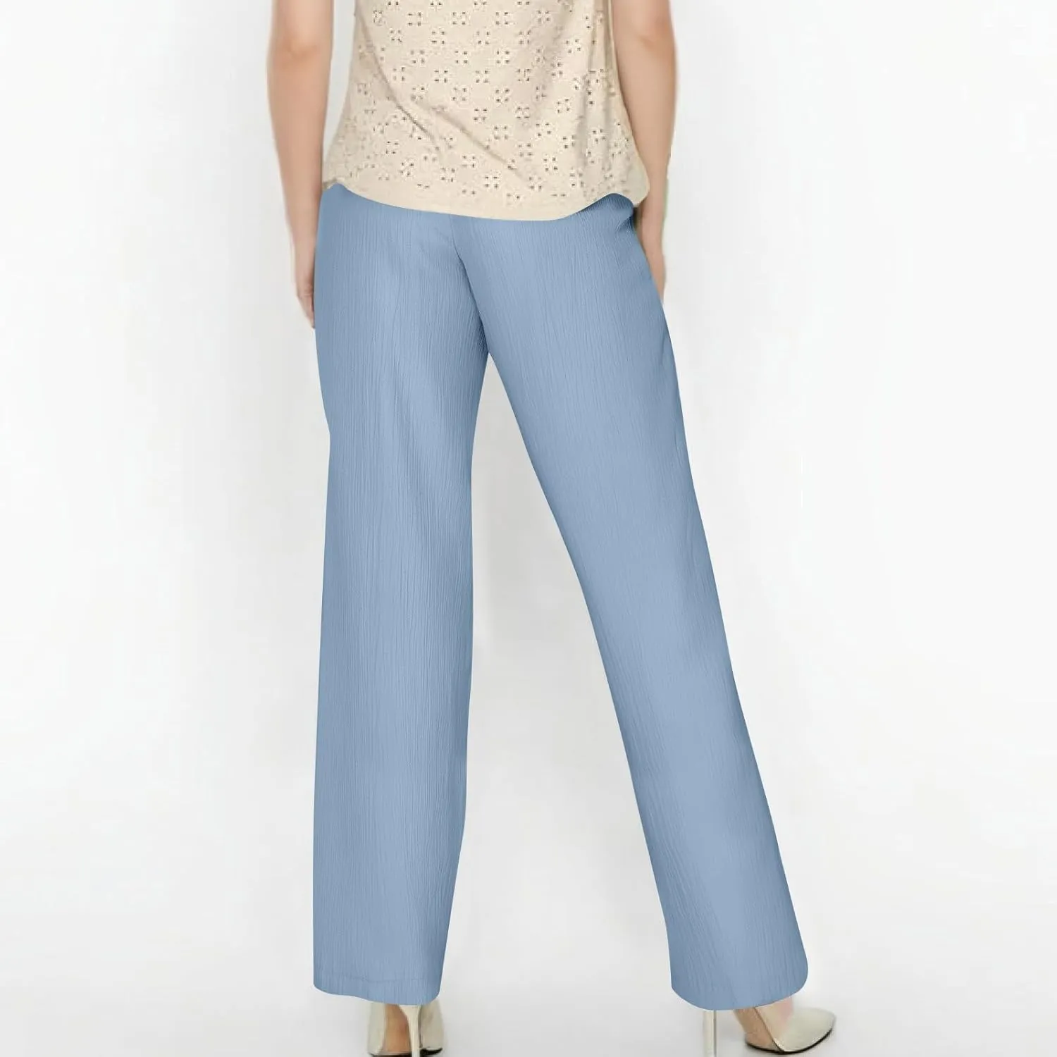 GOFULY Dress Pants Women Straight Wide Leg High Waisted Sumemr Pants Elastic Waist Drawstring Elegant Trousers with Pockets
