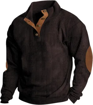 GOFULY Men'S Quilted Fall Sweatshirt Corduroy Henley Butto Down Jacket Casual Stand Collar Pullover Long Sleeve 2024 Sweaters