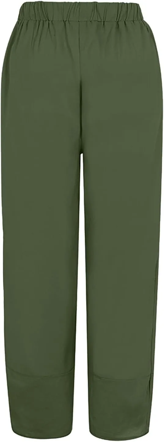 GOFULY Pants for Women 2025 Beach Elastic Waist Sumemr Pants Straight Wide Leg High Waisted with Pockets Vacation Trousers