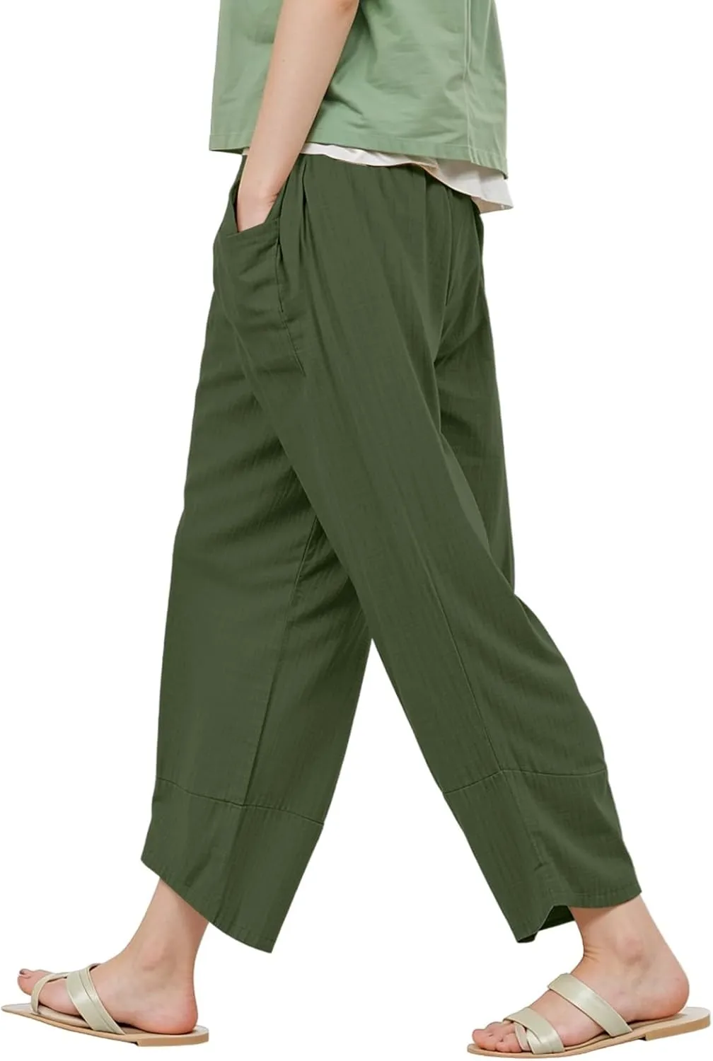 GOFULY Pants for Women 2025 Beach Elastic Waist Sumemr Pants Straight Wide Leg High Waisted with Pockets Vacation Trousers
