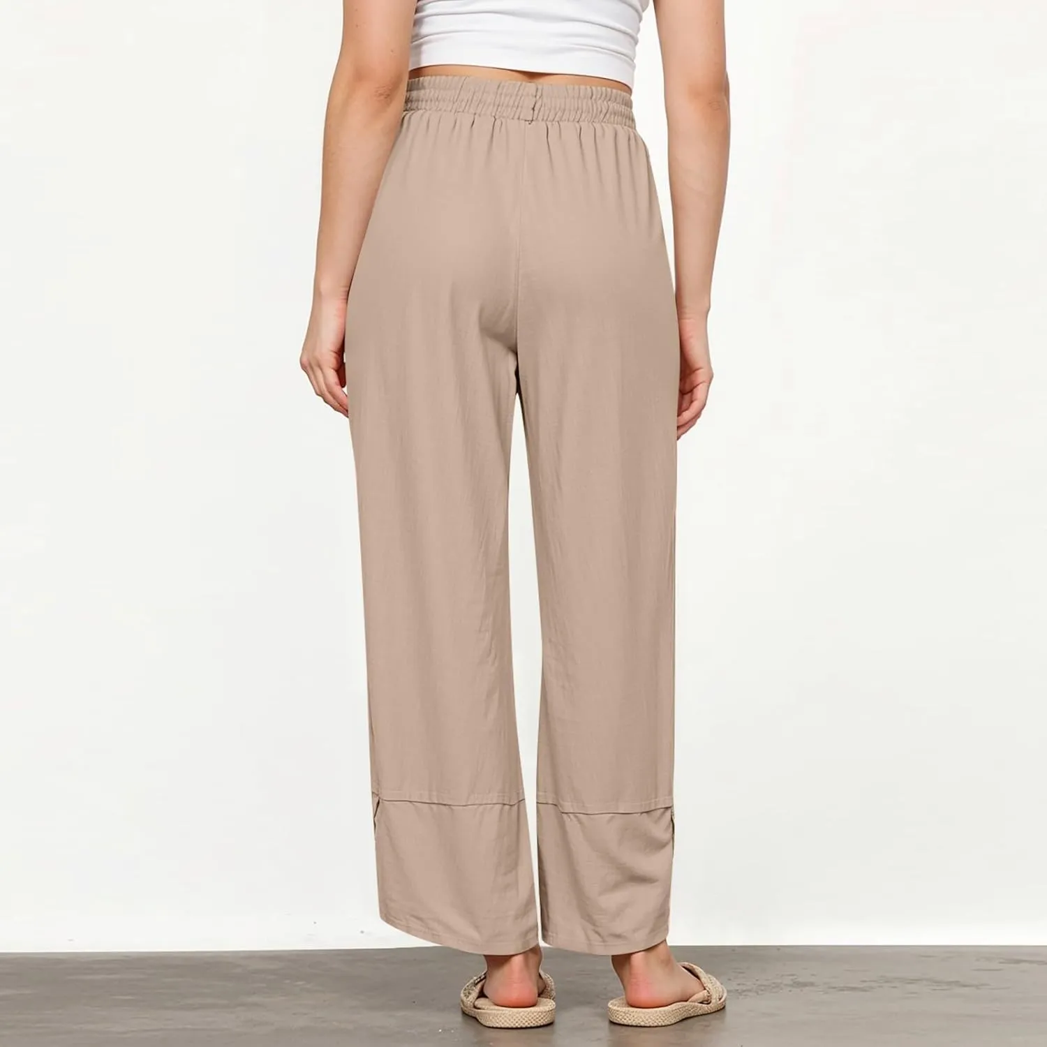 GOFULY Pants for Women 2025 Straight Wide Leg High Waisted Summer Pants 2025 Elastic Waist Vacation Trousers with Pockets