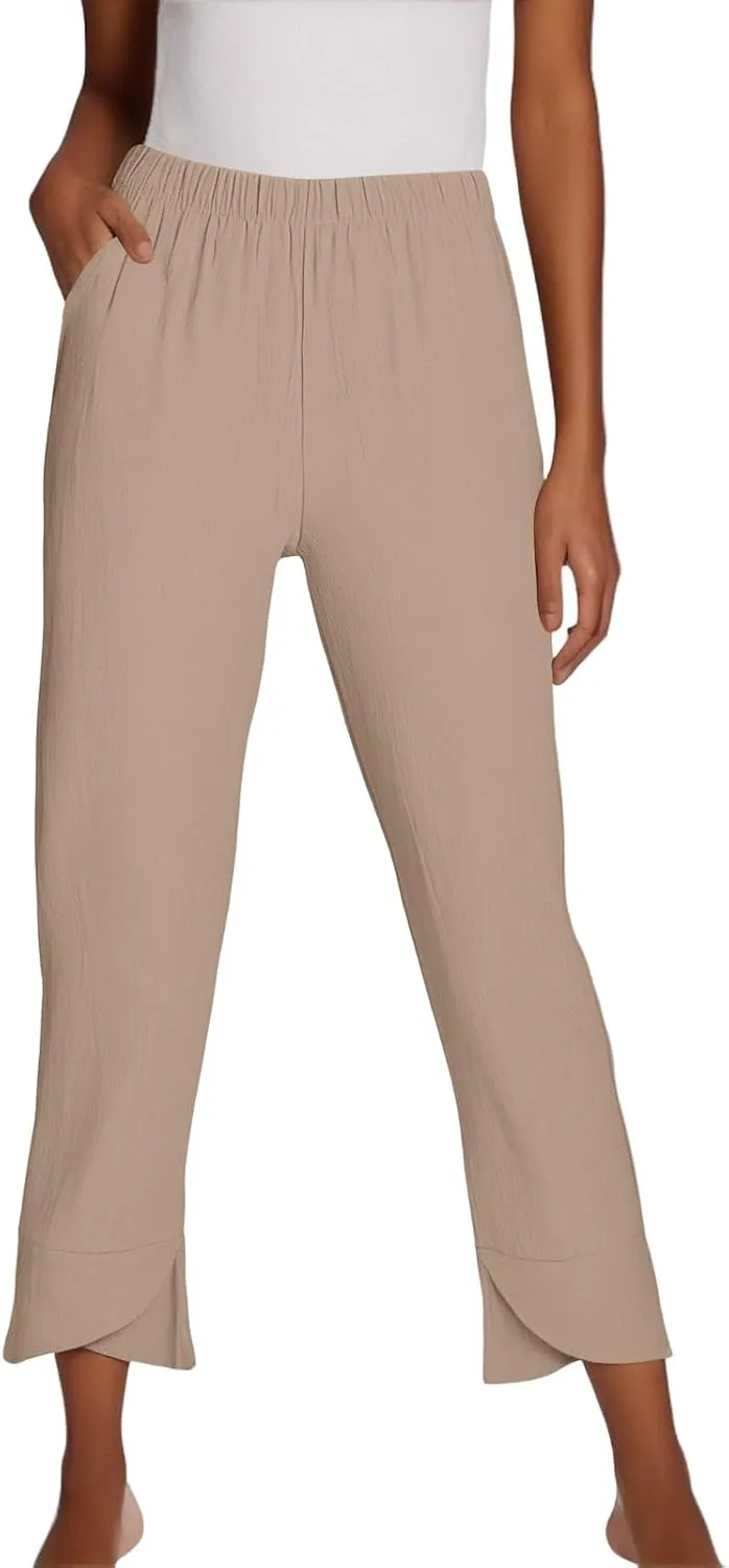 GOFULY Pants for Women 2025 Straight Wide Leg High Waisted Summer Pants 2025 Elastic Waist Vacation Trousers with Pockets