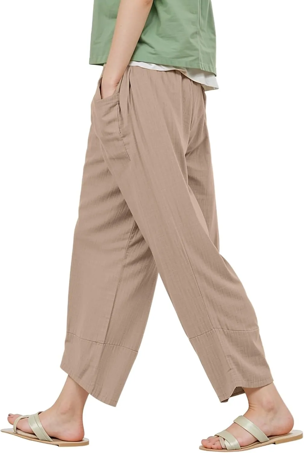 GOFULY Pants for Women 2025 Straight Wide Leg High Waisted Summer Pants 2025 Elastic Waist Vacation Trousers with Pockets
