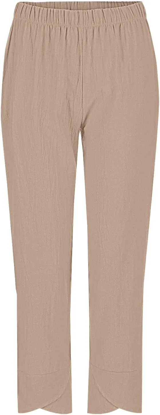 GOFULY Pants for Women 2025 Straight Wide Leg High Waisted Summer Pants 2025 Elastic Waist Vacation Trousers with Pockets