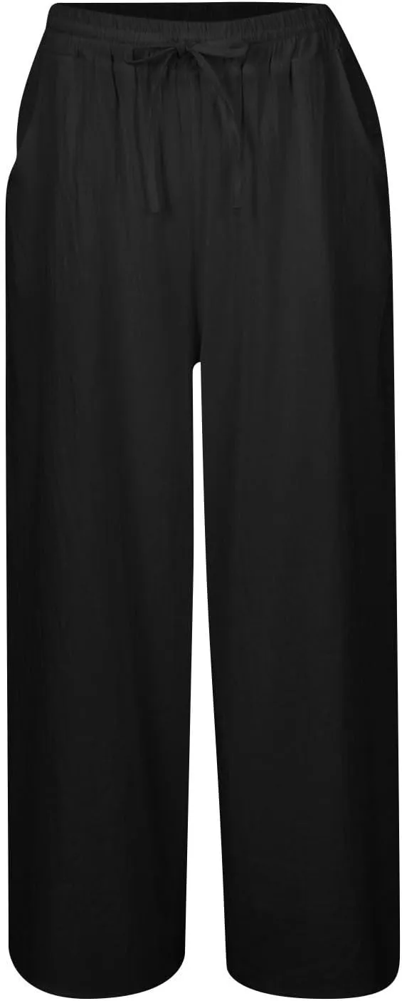 GOFULY Pants for Women Beach Elastic Waist Drawstring Sumemr Pants Straight Wide Leg High Waisted with Pockets Slacks Clothes