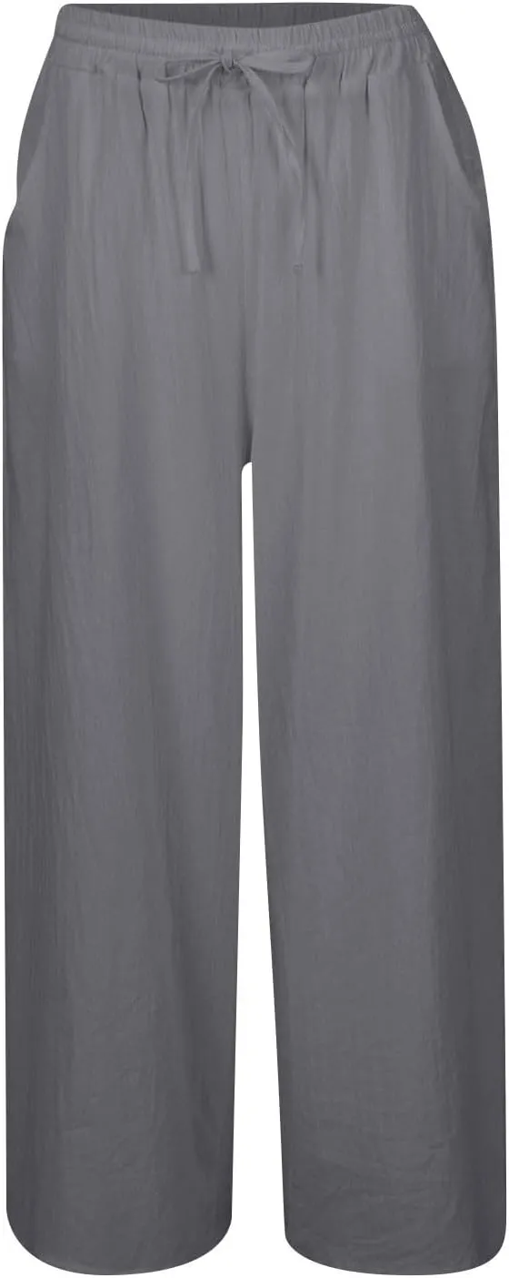 GOFULY Pants for Women Beach Elastic Waist Drawstring Sumemr Pants Straight Wide Leg High Waisted with Pockets Slacks Clothes