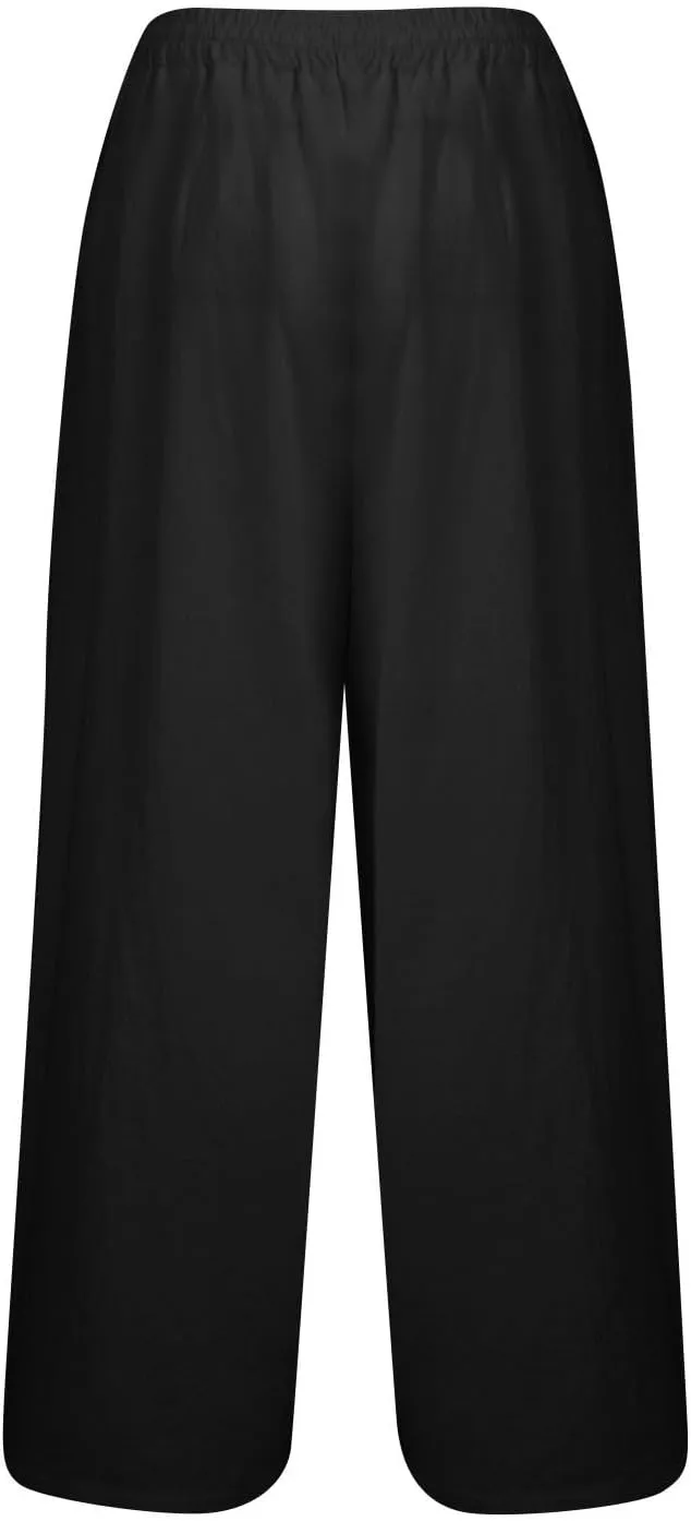 GOFULY Pants for Women Beach Elastic Waist Drawstring Sumemr Pants Straight Wide Leg High Waisted with Pockets Slacks Clothes