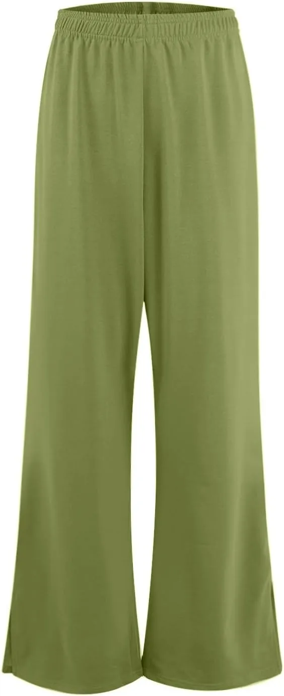 GOFULY Pants for Women Trendy Straight Wide Leg High Waisted Sumemr Pants Elastic Waist Drawstring 2025 Trousers with Pockets