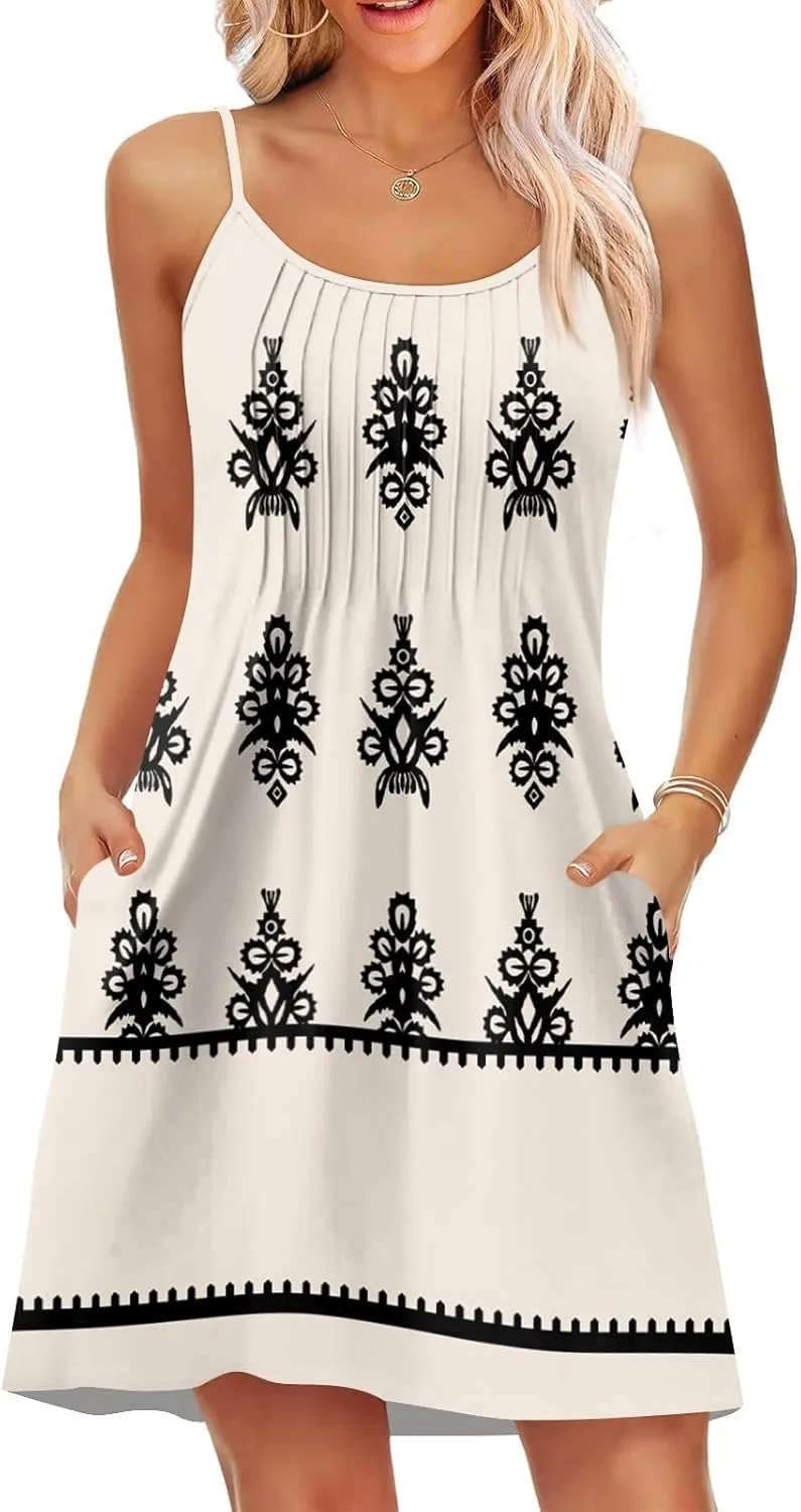 GOFULY Womens Nightgown Adjustable Spaghetti Strap Summer Dresses Floral Print Scoop Neck Sleeveless Sleepwear With Pocket