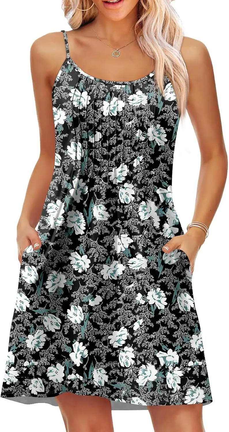 GOFULY Women'S Nightgowns & Sleepshirts Summer Boho Spaghetti Strap Dresses 2025 Trendy Cute Boatneck Sleeveless Nightshirts