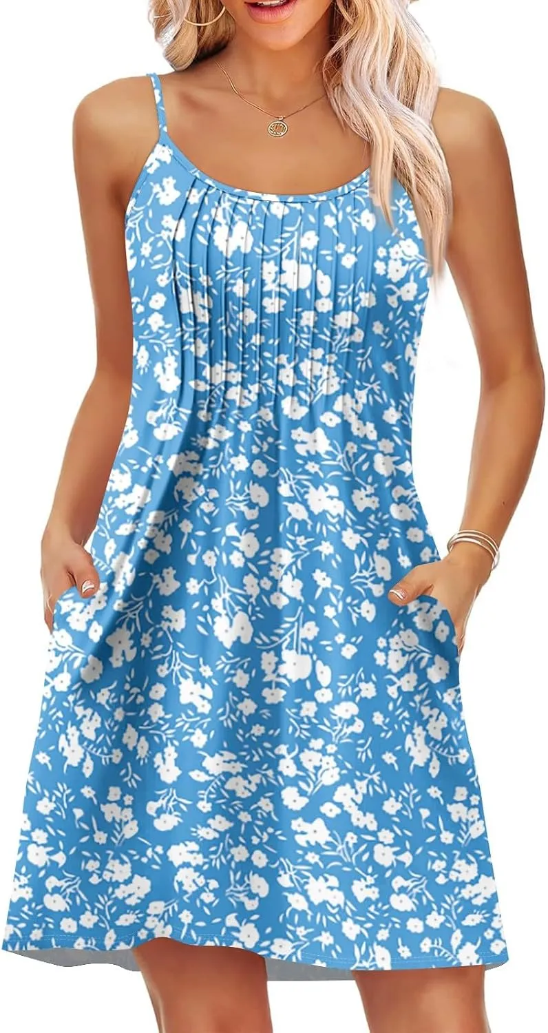 GOFULY Women'S Nightgowns & Sleepshirts Summer Boho Spaghetti Strap Dresses 2025 Trendy Cute Boatneck Sleeveless Nightshirts