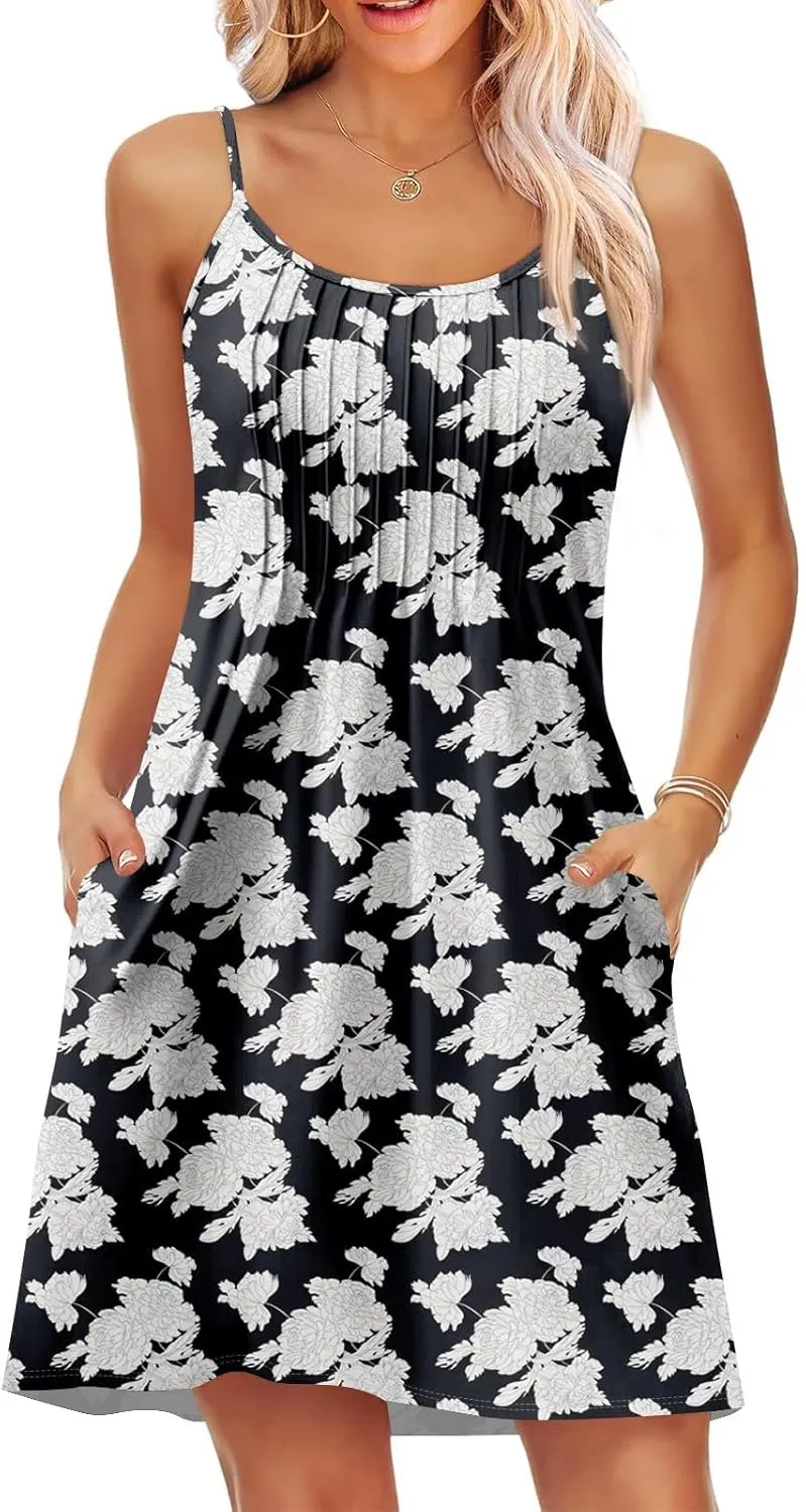 GOFULY Women'S Nightgowns & Sleepshirts Summer Boho Spaghetti Strap Dresses 2025 Trendy Cute Boatneck Sleeveless Nightshirts