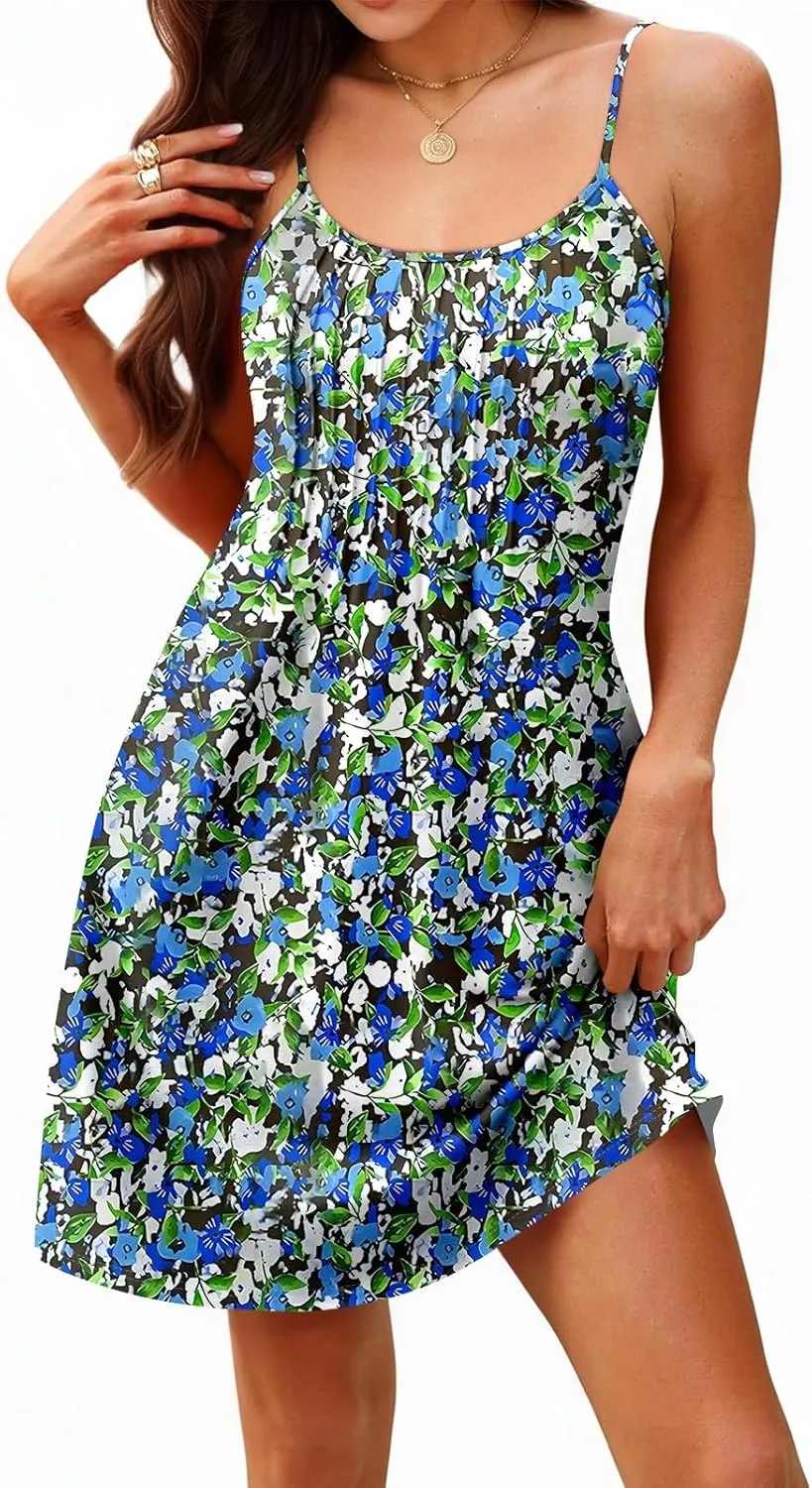 GOFULY Women'S Nightgowns & Sleepshirts Summer Boho Spaghetti Strap Dresses 2025 Trendy Cute Boatneck Sleeveless Nightshirts